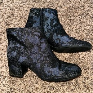 Sparkly black and blue booties